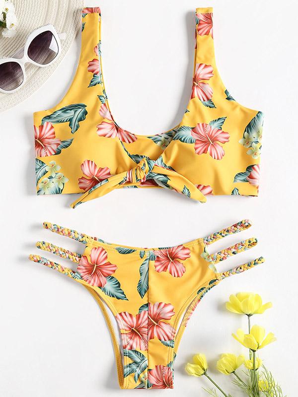 Knot Floral Straps Bikinis Swimwear