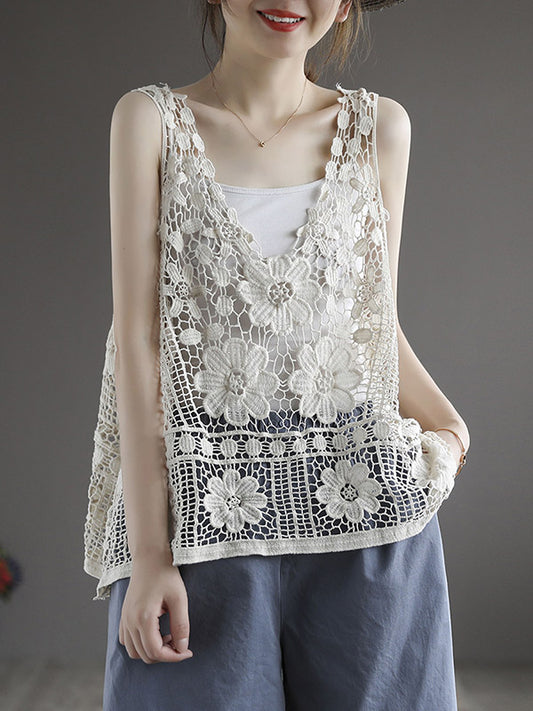 Stylish Solid Color Embroidered V-Neck Vest Tops