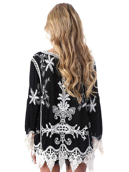 Long Sleeves Bohemia V-neck Floral Blouses&shirts Tops