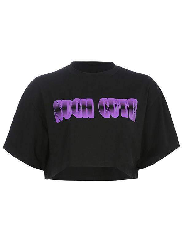 Fashion Letters Printed Loose Exposed Navel T-Shirts Top