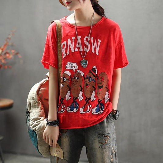 Cartoon Printed Round Neck Comfortable T-Shirt