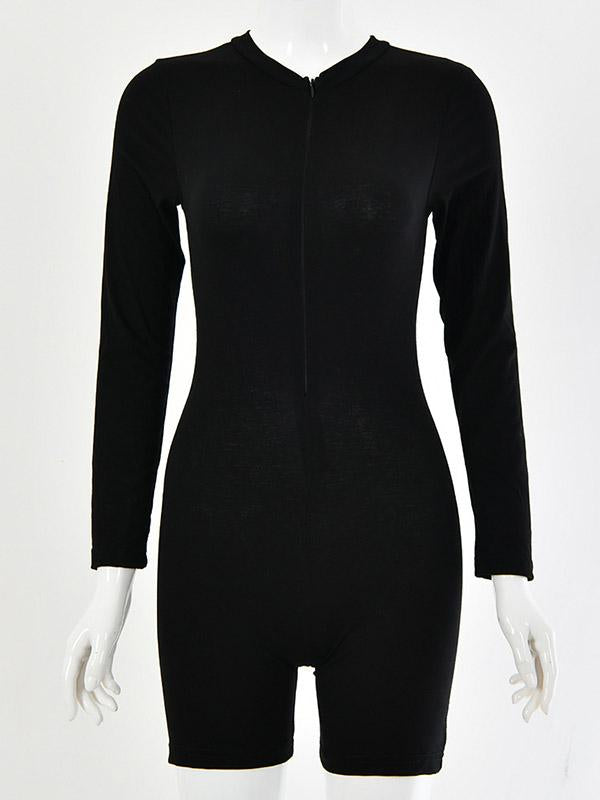 Sexy Wrap Long Sleeves Solid Zipper Rompers