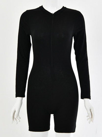 Sexy Wrap Long Sleeves Solid Zipper Rompers