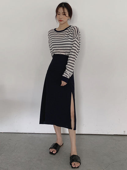 Original Solid Irregularity Split-Side A-Line Skirt