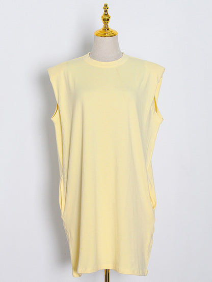 Original Solid Color Round-Neck Cap Sleeve Mini Dress