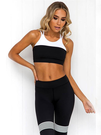 Spaghetti-neck Striped Printed Tank Sports Yoga Suit