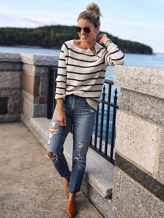 Fashion Stripes Loose Sweater Tops