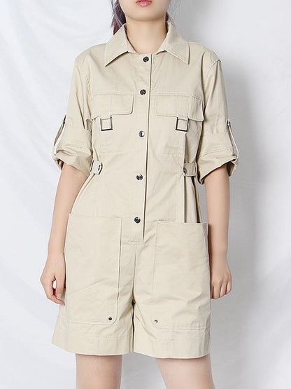 Casual Loose Solid Color Pockets Rompers