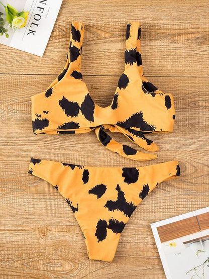 Leopard Knot Front Bikinis Swimwear
