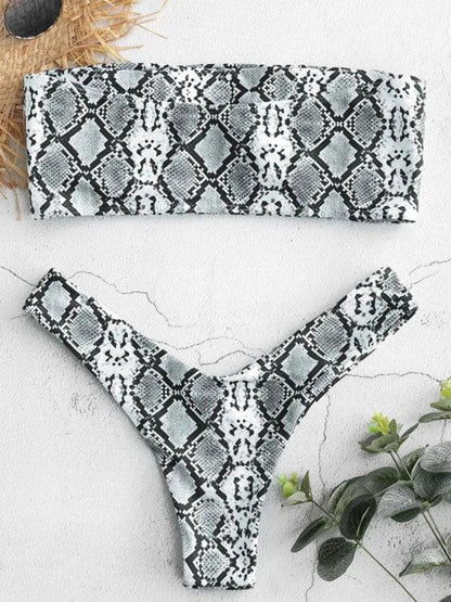 Snakeskin Printed Bandeau Bikinis Swimwear