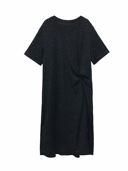 Solid Twinkle Short Sleeves Dress
