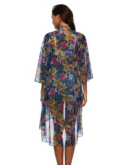Chiffon Flared Sleeves Printed Cover-Ups
