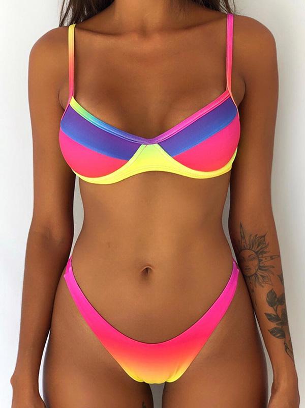Ombre Contrast Floral Bikini Swimsuit