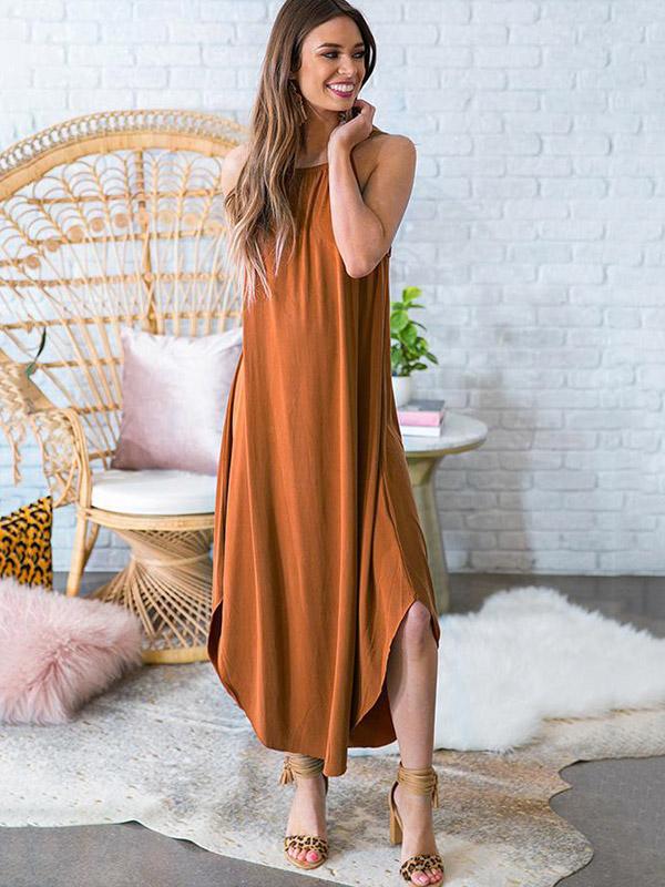 Solid Color Spaghetti-neck Maxi Dress
