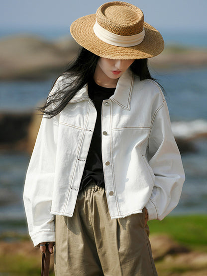Casual Loose Long Sleeves Buttoned Solid Color Lapel Collar Jackets&Coats