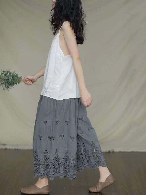 Vintage Linen Hollow Wide Leg Pants
