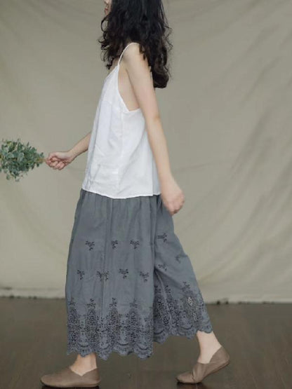 Vintage Linen Hollow Wide Leg Pants
