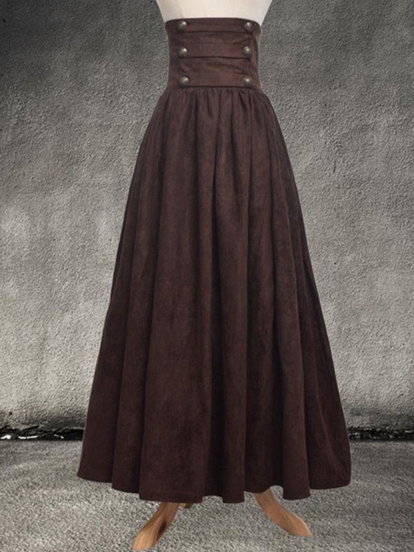 Plain High Waist Pleated Retro Skirt