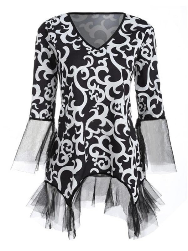 Vintage Printed Wrap Blouses&Shirts Tops