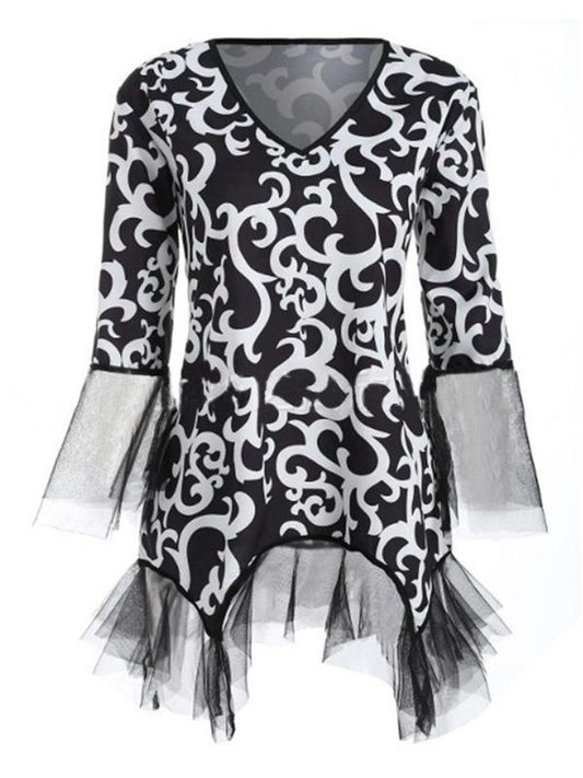 Vintage Printed Wrap Blouses&Shirts Tops