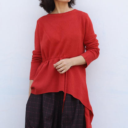 Buykud Solid Color Irregular Drawstring Casual Shirt