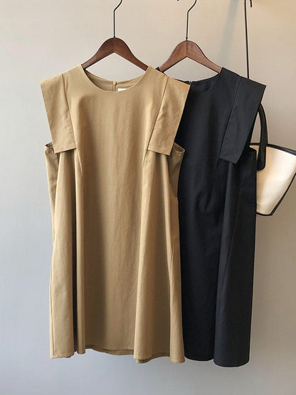 Casual Split-Joint Solid Color Round-Neck Sleeveless Mini Dress