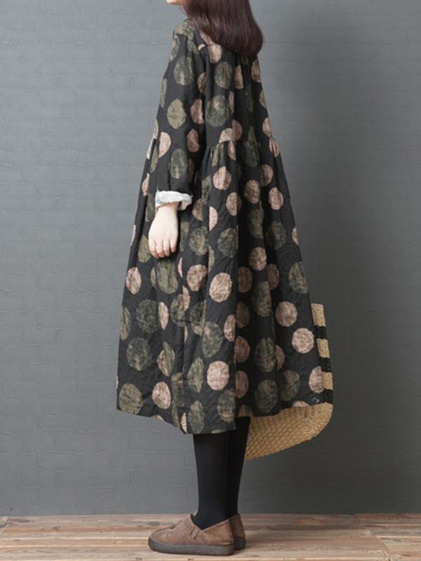 Fashion Big-Dot Printed Loose Plus Size Midi Dresses