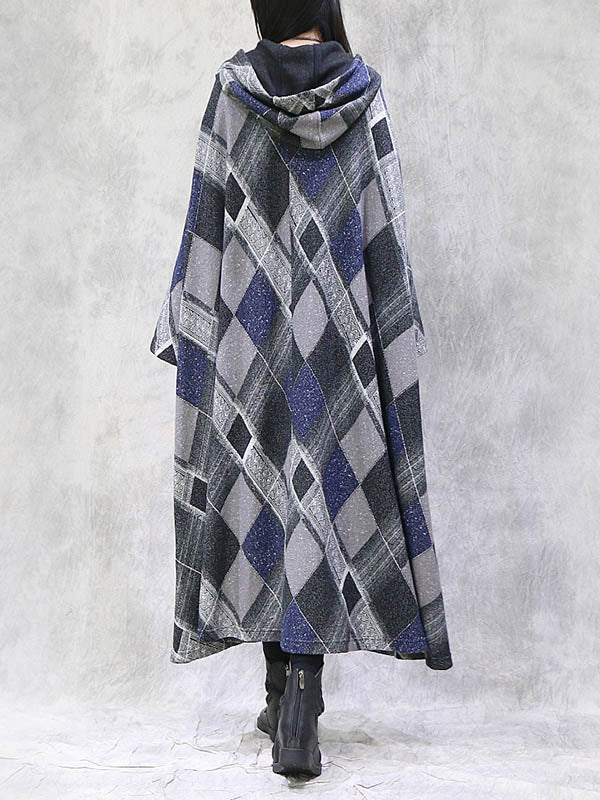 Artistic Retro Plaid Drawstring Hooded Midi Dress