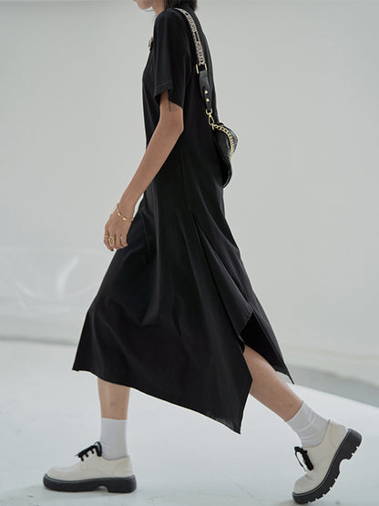 Urban Fashion Asymmetric H-Line Short Sleeves Midi Dress