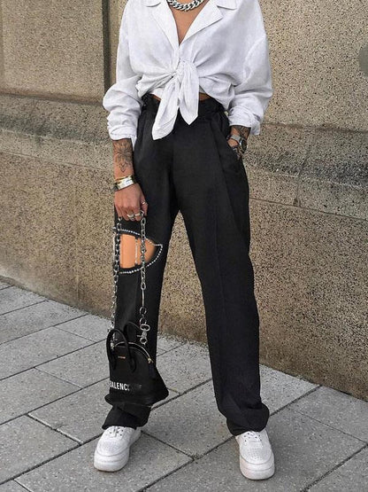 Bead Hollow Straight Leg Pants