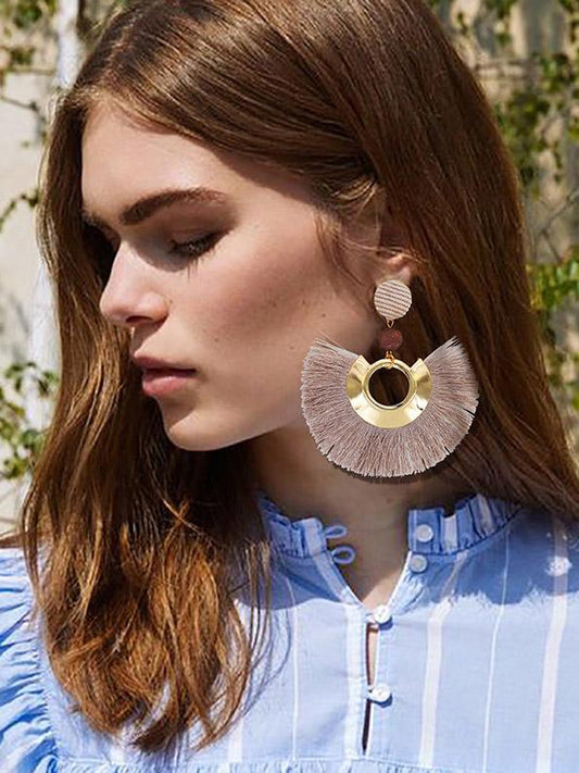 Tasseled Metal Ring Pretty Earrings