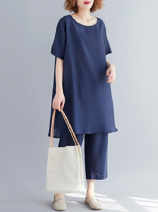 Solid T-Shirt + Straight Leg Pants Suit