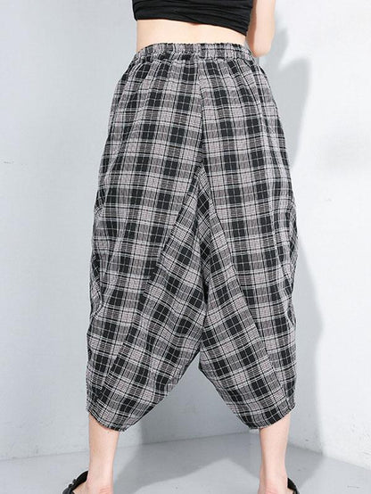 Casual Plaid Elastic Waist Harem Pants