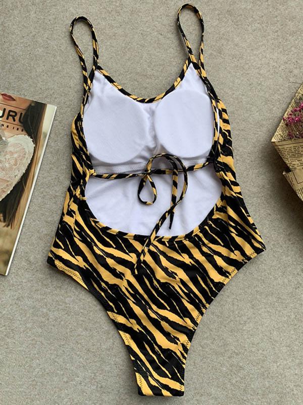 Tiger-Print Bandage One-Piece Swimwear