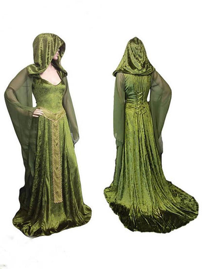 Vintage Green Hooded Maxi Dresses