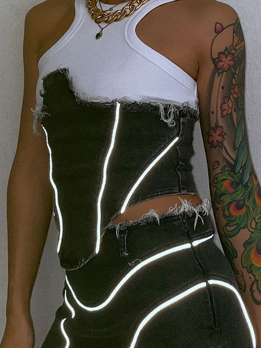 Stylish Denim Split-Joint Vest Tops
