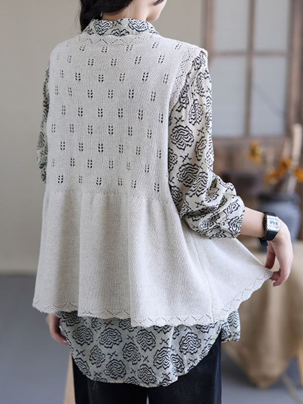 Vintage Knitting Sleeveless Applique V-Neck Vest Top