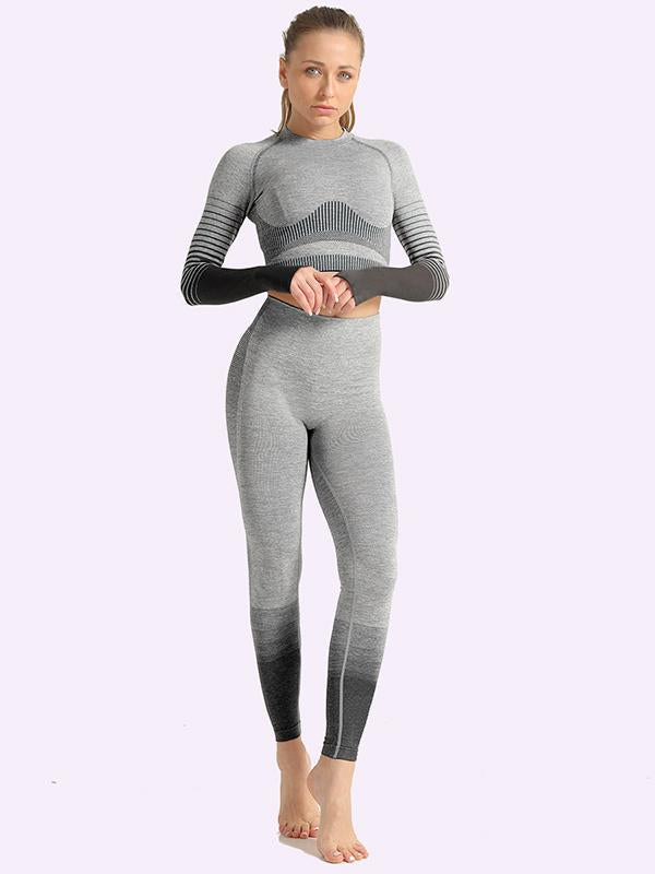 Sexy  Contrast Color Long Sleeves Yoga Suits