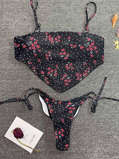 Sexy Belly Pocket Knotted Split Type Bikini Swimsuit