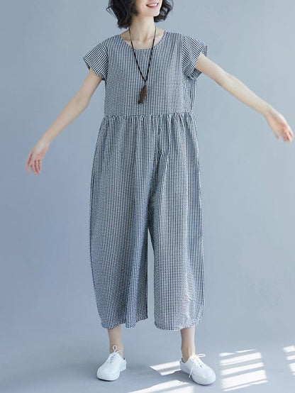 Loose Empire V-neck Plaid Jumpsuit