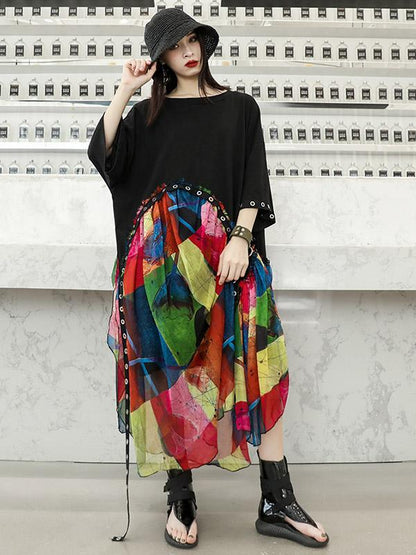 Summer Chiffon  Oversize Printed Split-joint Dress