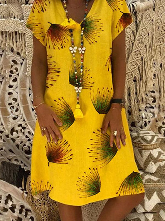 Casual V-neck Printed Short Sleeve Mini Dress