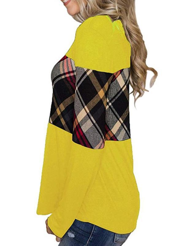 Round-Neck Color Collision Split-Joint Blouse