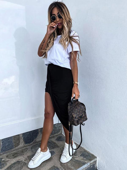 Wrap Cropped Solid Color Skirts