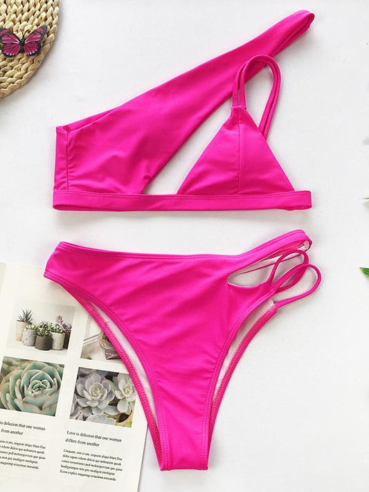 Sexy Irregular Hollow Bandage Split Type Bikini Swimsuit