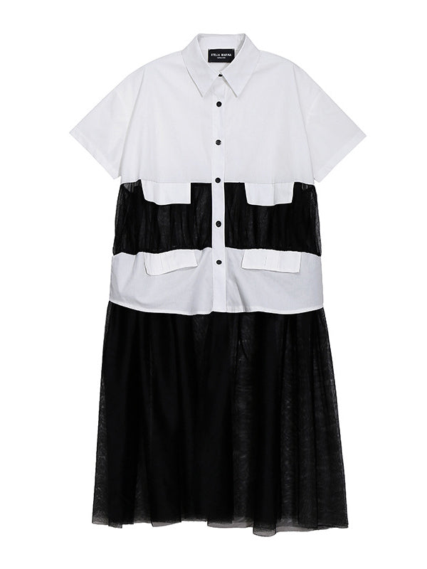 Original Gauze Split-Joint Short Sleeve Shirt Dress