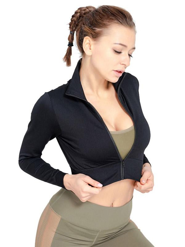 Solid Zipper Quick Dry Short Yoga Tops