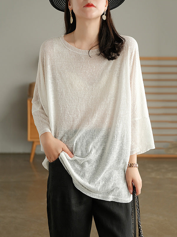 Casual Solid Round-Neck Knitting T-Shirts Tops