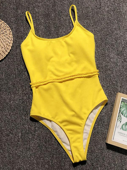 Plain Backless One Piece Swimsuit
