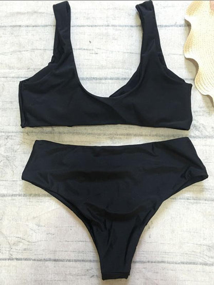 High Waisted Knot Plain Bikinis Swimwear